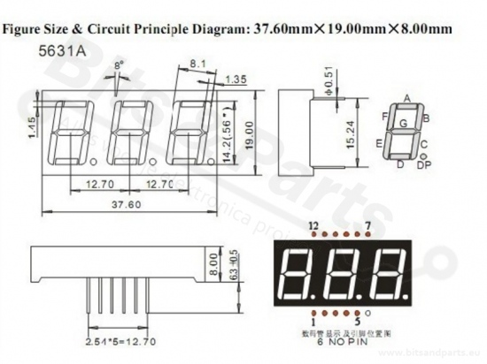 Digit display LED 7-segments 1.4cm red - 3-way common cathode